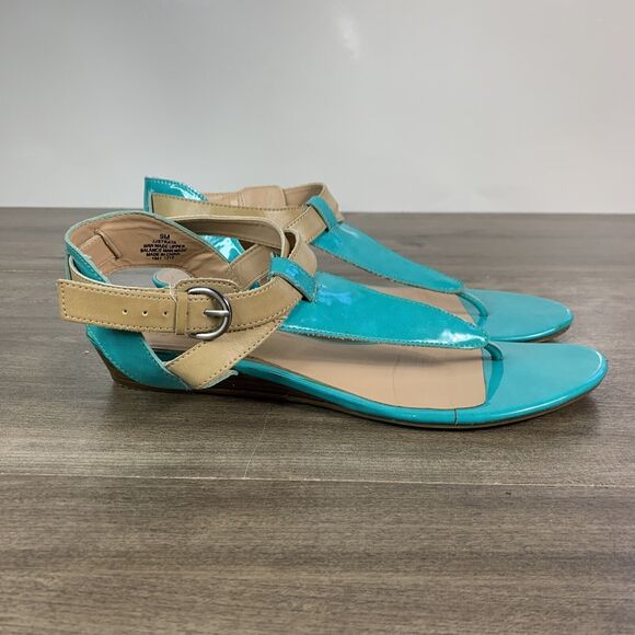 9 & Co. Womens Sandals Size 9 M Blue Green Strappy Thong Open Toes - Picture 1 of 10
